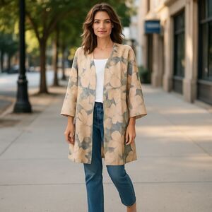 Solitaire Womens Faux Suede Long Floral Jacket Sz.L New Fall Garden Boho Anthro